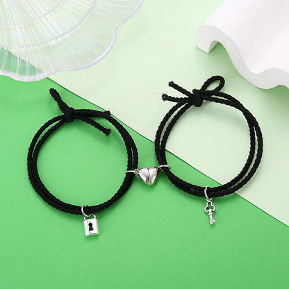 Wholesale Jewelry Simple Rubber Band Rope Heart Key Lock Couple Bracelet Set Nihaojewelry