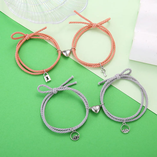 Wholesale Jewelry Simple Rubber Band Rope Heart Key Lock Couple Bracelet Set Nihaojewelry