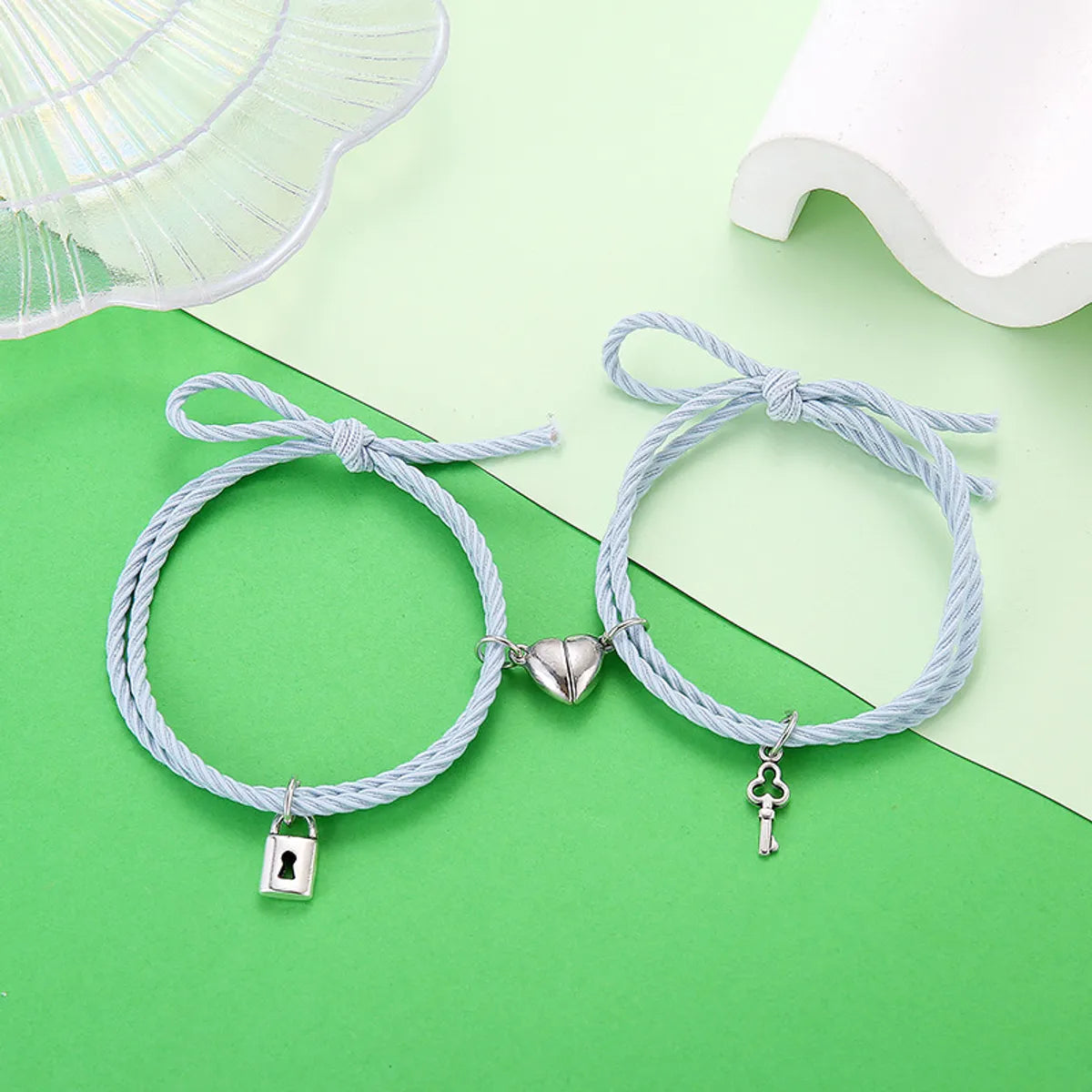 Wholesale Jewelry Simple Rubber Band Rope Heart Key Lock Couple Bracelet Set Nihaojewelry