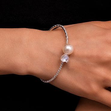 Simple Style Artificial Gemstones Artificial Pearl Layered Inlay Rhinestones Pearl Women'S Wristband