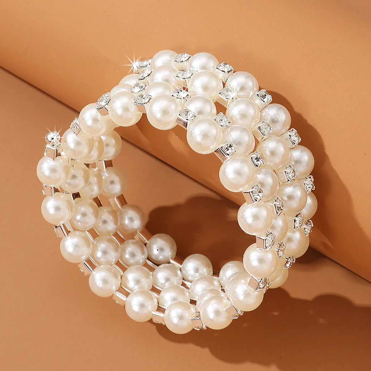 Simple Style Artificial Gemstones Artificial Pearl Layered Inlay Rhinestones Pearl Women'S Wristband