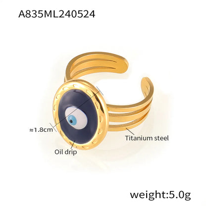 Wholesale Jewelry Simple Style Artistic Round Devil'S Eye Eye 304 Stainless Steel 18K Gold Plated Enamel Plating Hollow Out Open Rings