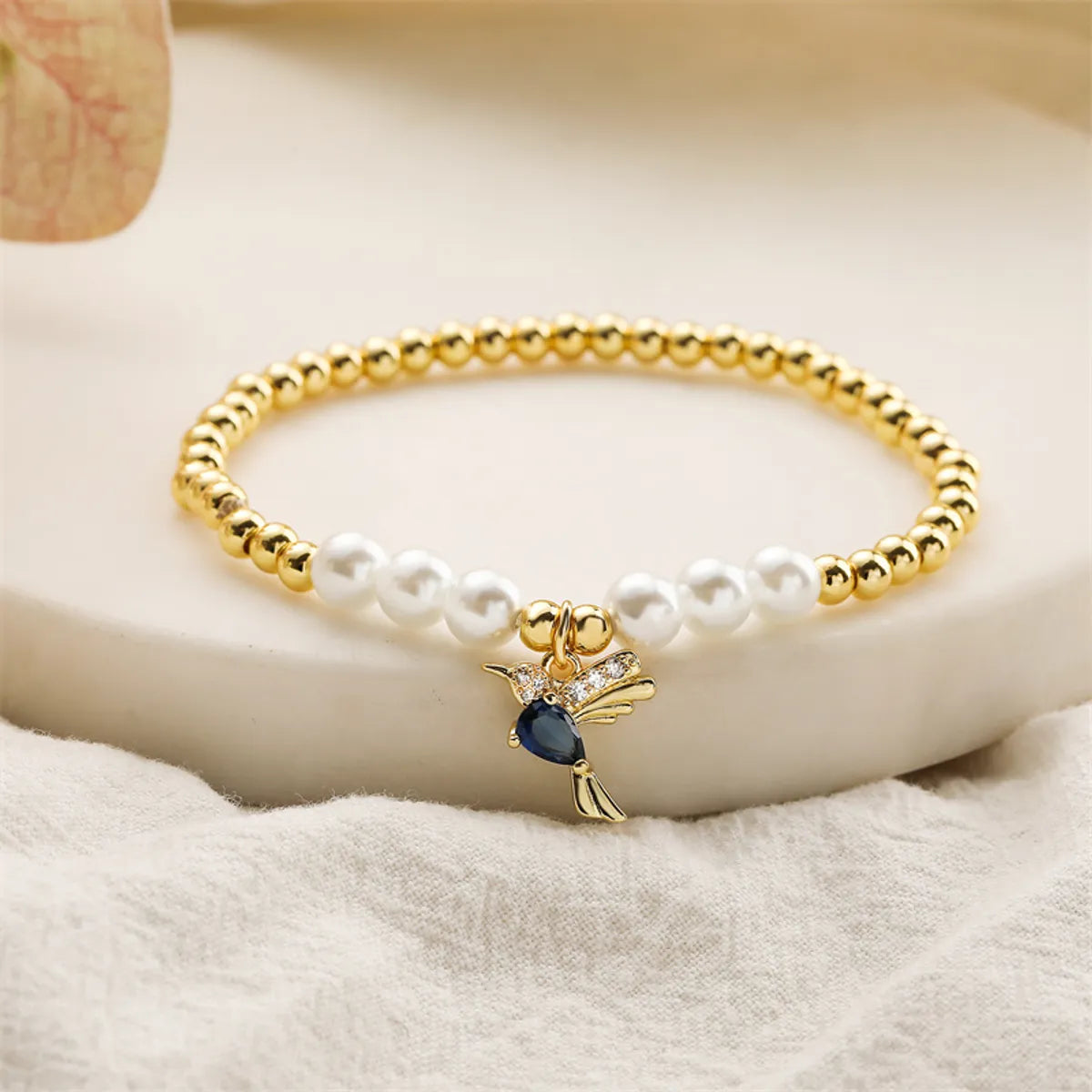 Simple Style Bird Zircon Imitation Pearl Copper Wholesale Bracelets