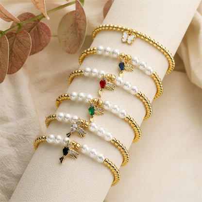 Simple Style Bird Zircon Imitation Pearl Copper Wholesale Bracelets