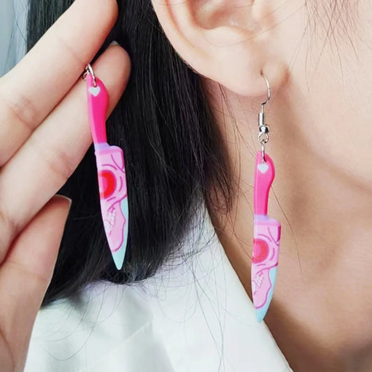 Wholesale Jewelry Simple Style Blade Skull Arylic Printing Drop Earrings