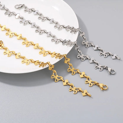 Wholesale Jewelry Simple Style Butterfly 304 Stainless Steel 18K Gold Plated Bracelets Necklace