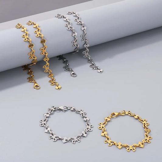 Wholesale Jewelry Simple Style Butterfly 304 Stainless Steel 18K Gold Plated Bracelets Necklace