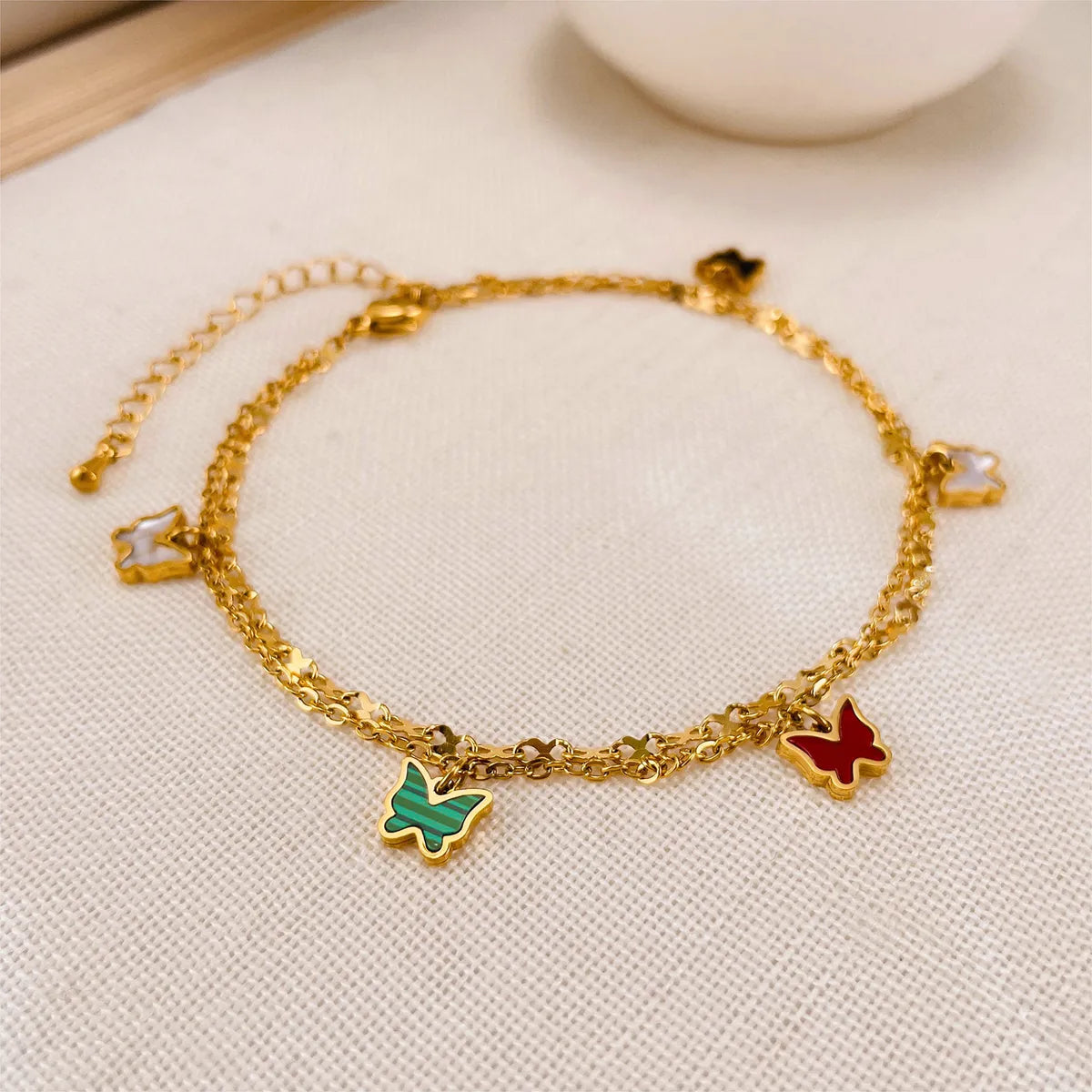 Wholesale Jewelry Simple Style Butterfly 304 Stainless Steel Pearl Shell Inlay Anklet