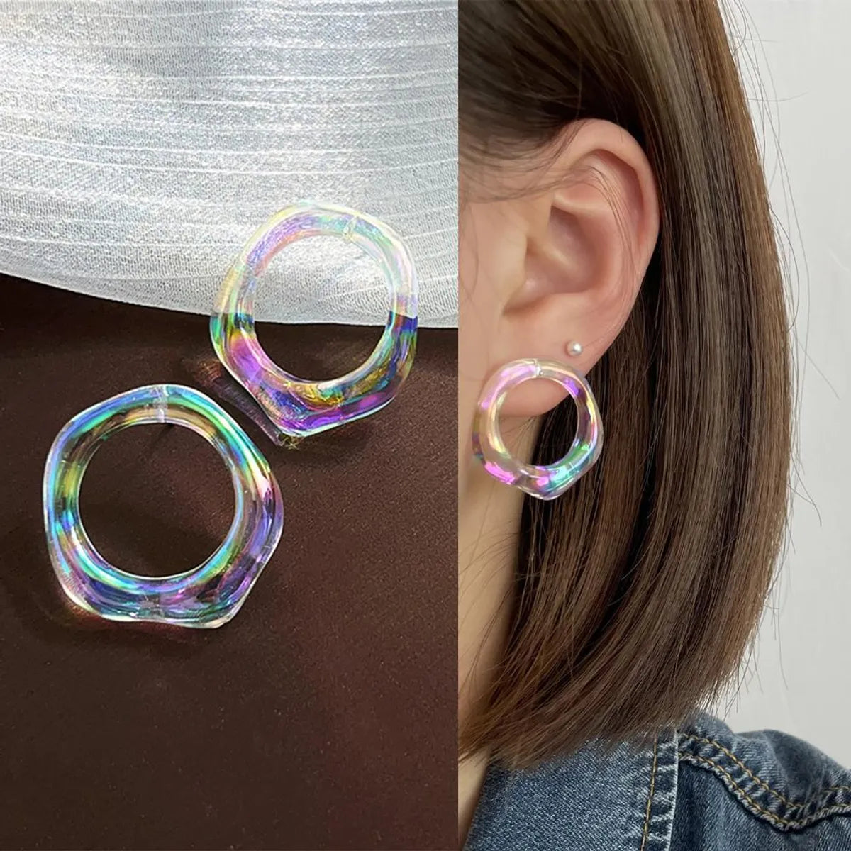 1 Pair Simple Style C Shape Polishing Transparent Arylic Resin Ear Studs