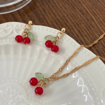 Wholesale Jewelry Simple Style Cherry Plastic Resin 14k Gold Plated Plating Earrings Necklace