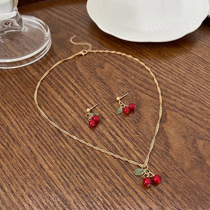 Wholesale Jewelry Simple Style Cherry Plastic Resin 14k Gold Plated Plating Earrings Necklace