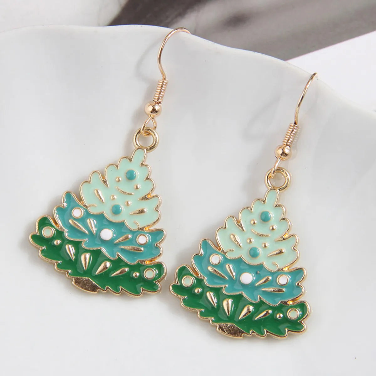 1 Pair Simple Style Christmas Tree Enamel Alloy Drop Earrings