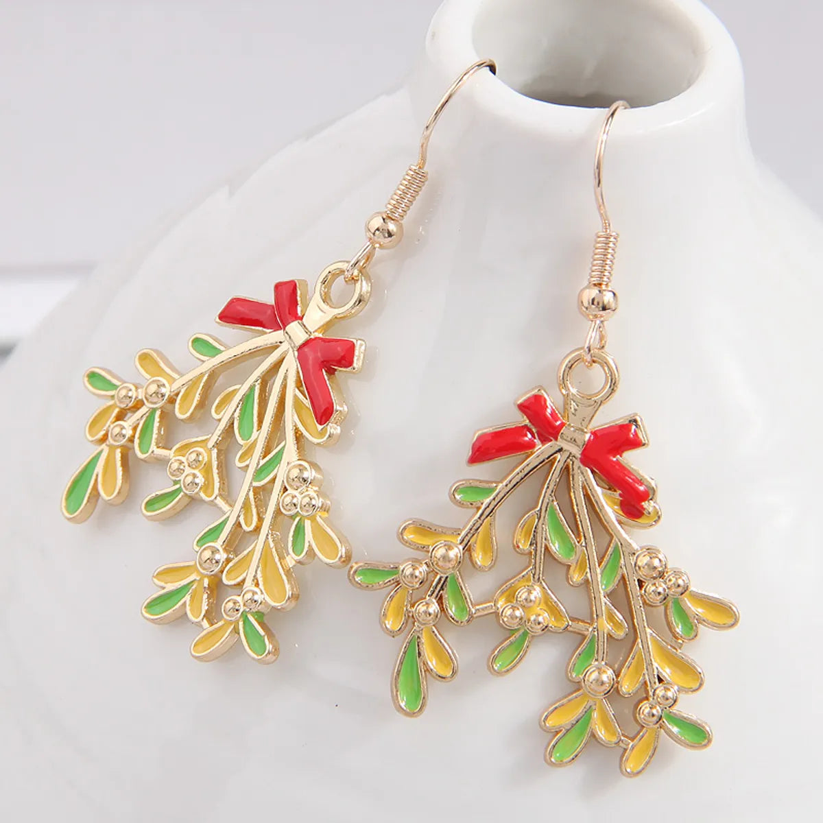 1 Pair Simple Style Christmas Tree Enamel Alloy Drop Earrings