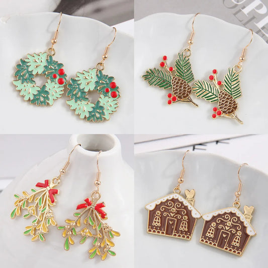 1 Pair Simple Style Christmas Tree Enamel Alloy Drop Earrings