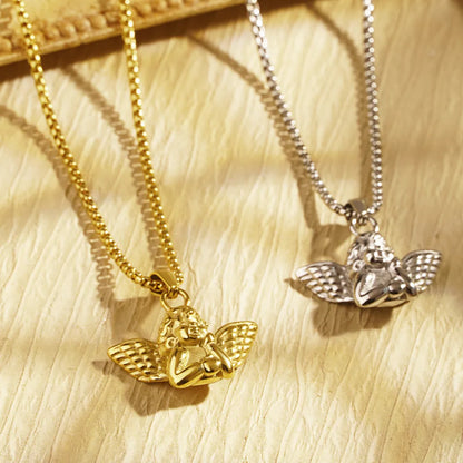 Wholesale Jewelry Simple Style Classic Style Angel 304 Stainless Steel 18K Gold Plated Plating Pendant Necklace