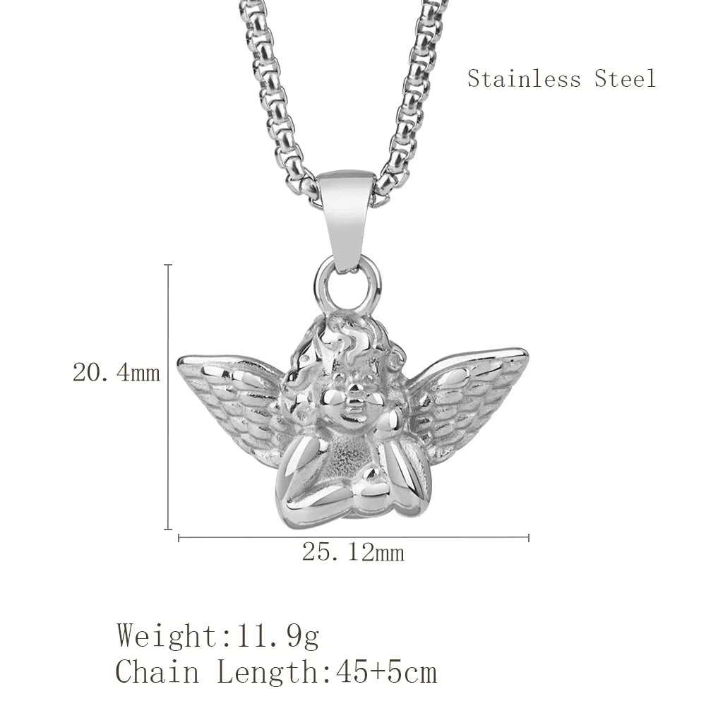 Wholesale Jewelry Simple Style Classic Style Angel 304 Stainless Steel 18K Gold Plated Plating Pendant Necklace