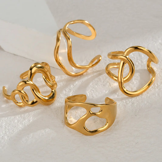 Wholesale Jewelry Simple Style Classic Style Asymmetrical 304 Stainless Steel 14K Gold Plated Plating Hollow Out Rings