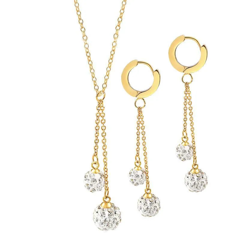 Wholesale Jewelry Simple Style Classic Style Ball 304 Stainless Steel Rhinestones 18K Gold Plated Plating Inlay Earrings Necklace