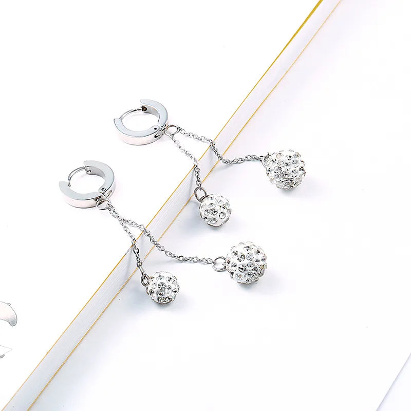 Wholesale Jewelry Simple Style Classic Style Ball 304 Stainless Steel Rhinestones 18K Gold Plated Plating Inlay Earrings Necklace