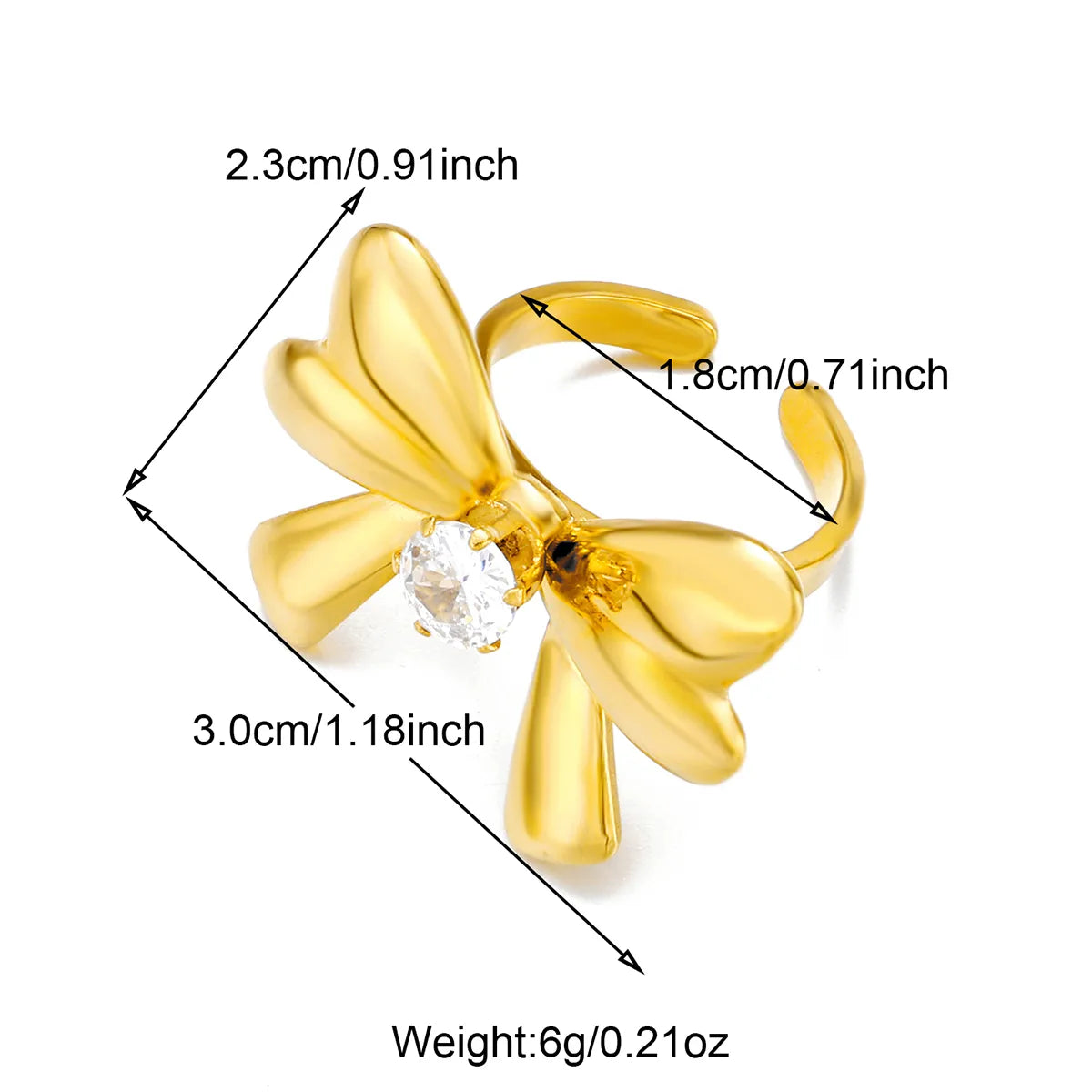 Wholesale Jewelry Simple Style Classic Style Bow Knot 304 Stainless Steel Zircon 18K Gold Plated Plating Inlay Rings