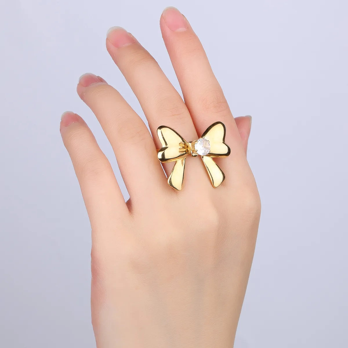 Wholesale Jewelry Simple Style Classic Style Bow Knot 304 Stainless Steel Zircon 18K Gold Plated Plating Inlay Rings