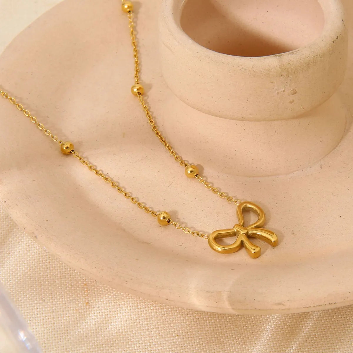 Wholesale Jewelry Simple Style Classic Style Bow Knot 304 Stainless Steel Zircon Inlay Pendant Necklace