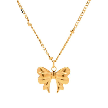 Wholesale Jewelry Simple Style Classic Style Bow Knot 304 Stainless Steel Zircon Inlay Pendant Necklace