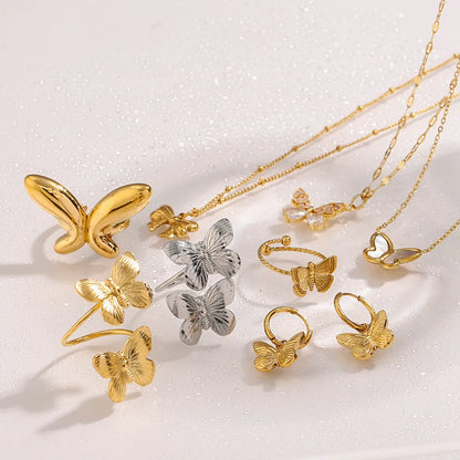 Wholesale Jewelry Simple Style Classic Style Butterfly 304 Stainless Steel Plating Rings Earrings Necklace