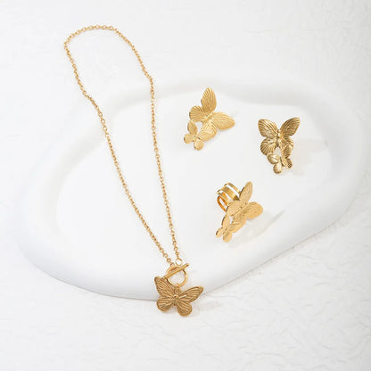 Wholesale Jewelry Simple Style Classic Style Butterfly 304 Stainless Steel Plating Rings Earrings Necklace