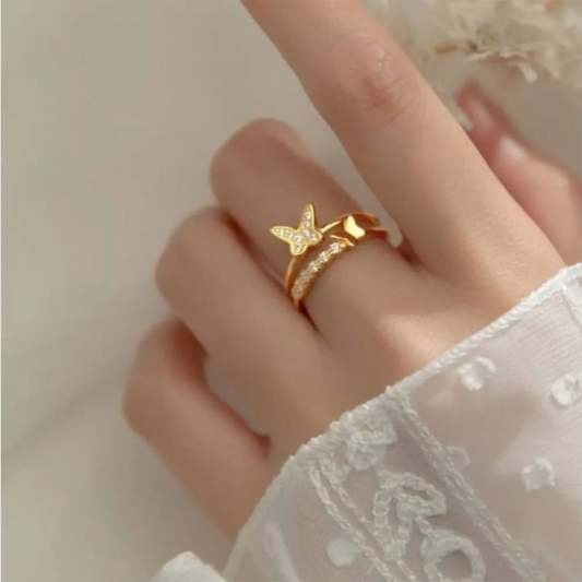 Wholesale Jewelry Simple Style Classic Style Butterfly 316 Stainless Steel  Rhinestones Inlay Rings