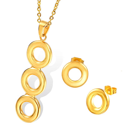 Wholesale Jewelry Simple Style Classic Style Circle 304 Stainless Steel 18K Gold Plated Plating Earrings Necklace