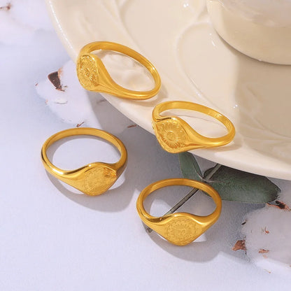 Wholesale Jewelry Simple Style Classic Style Circle Round Sun 304 Stainless Steel 18K Gold Plated Plating Carving Rings