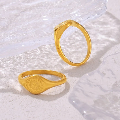 Wholesale Jewelry Simple Style Classic Style Circle Round Sun 304 Stainless Steel 18K Gold Plated Plating Carving Rings