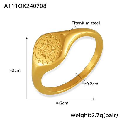 Wholesale Jewelry Simple Style Classic Style Circle Round Sun 304 Stainless Steel 18K Gold Plated Plating Carving Rings