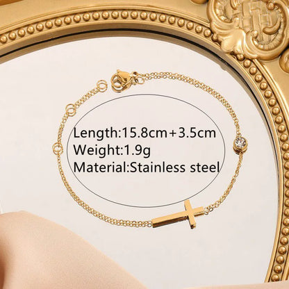 Wholesale Jewelry Simple Style Classic Style Commute Cross 304 Stainless Steel Artificial Rhinestones 18K Gold Plated Plating Jewelry Set