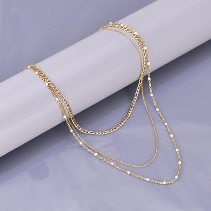 Wholesale Jewelry Simple Style Classic Style Commute Solid Color 304 Stainless Steel Titanium Steel 18K Gold Plated Three Layer Necklace