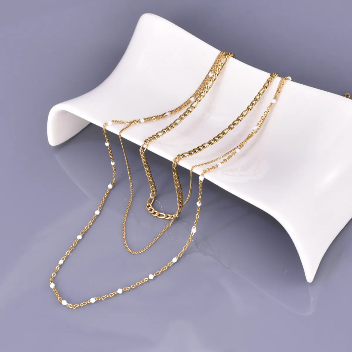 Wholesale Jewelry Simple Style Classic Style Commute Solid Color 304 Stainless Steel Titanium Steel 18K Gold Plated Three Layer Necklace