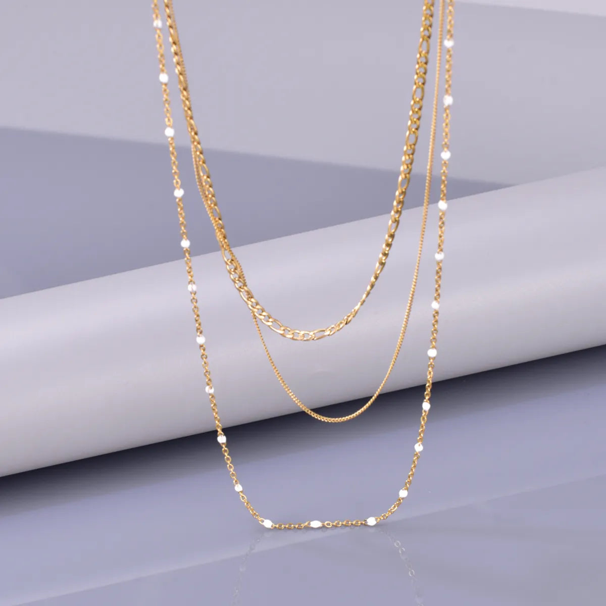 Wholesale Jewelry Simple Style Classic Style Commute Solid Color 304 Stainless Steel Titanium Steel 18K Gold Plated Three Layer Necklace