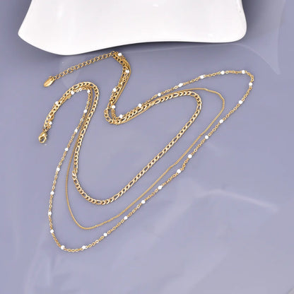 Wholesale Jewelry Simple Style Classic Style Commute Solid Color 304 Stainless Steel Titanium Steel 18K Gold Plated Three Layer Necklace