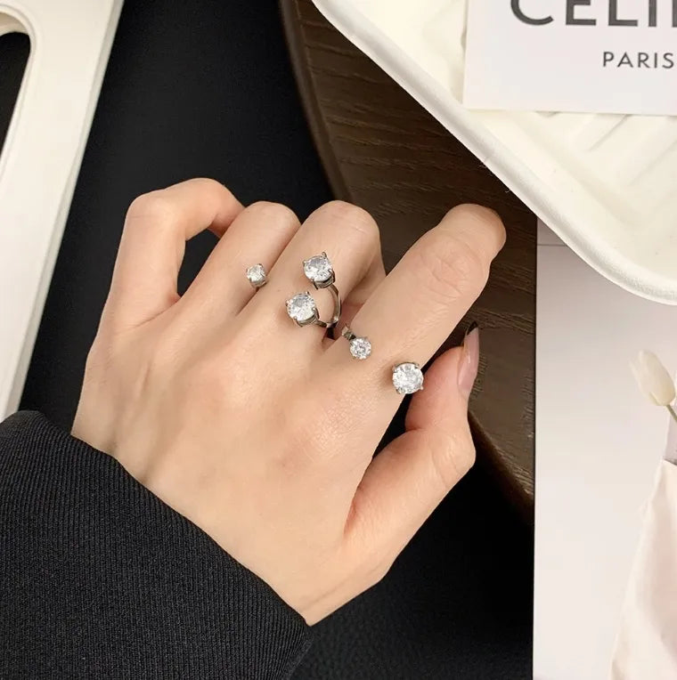 Wholesale Jewelry Simple Style Classic Style Commute Water Droplets 304 Stainless Steel Titanium Steel Zircon 18K Gold Plated Inlay Open Rings