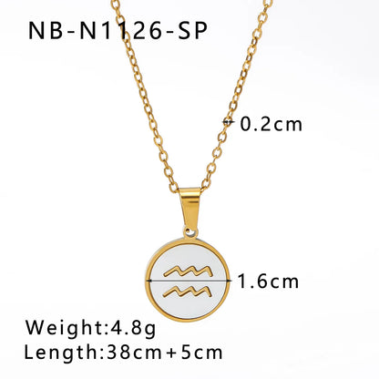 Wholesale Jewelry Simple Style Classic Style Constellation 304 Stainless Steel Shell 18K Gold Plated Inlay Pendant Necklace