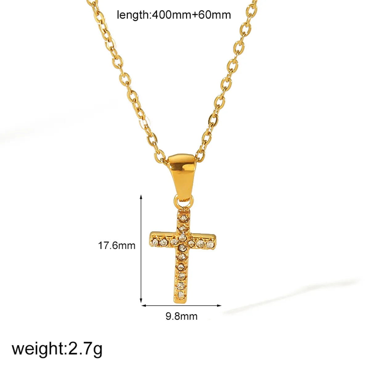 Wholesale Jewelry Simple Style Classic Style Cross 304 Stainless Steel Zircon 18K Gold Plated Plating Inlay Pendant Necklace