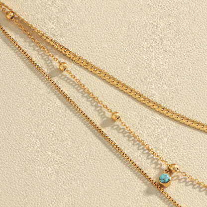 Wholesale Jewelry Simple Style Classic Style Cross Round 304 Stainless Steel Turquoise 18K Gold Plated Plating Inlay Layered Necklaces