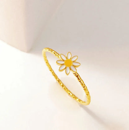 Wholesale Jewelry Simple Style Classic Style Daisy 304 Stainless Steel Titanium Steel 18K Gold Plated Plating Rings