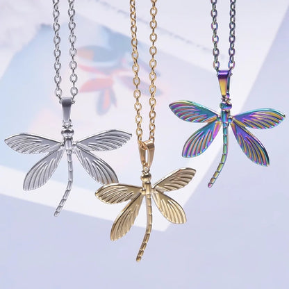 Wholesale Jewelry Simple Style Classic Style Dragonfly 304 Stainless Steel Plating Pendant Necklace