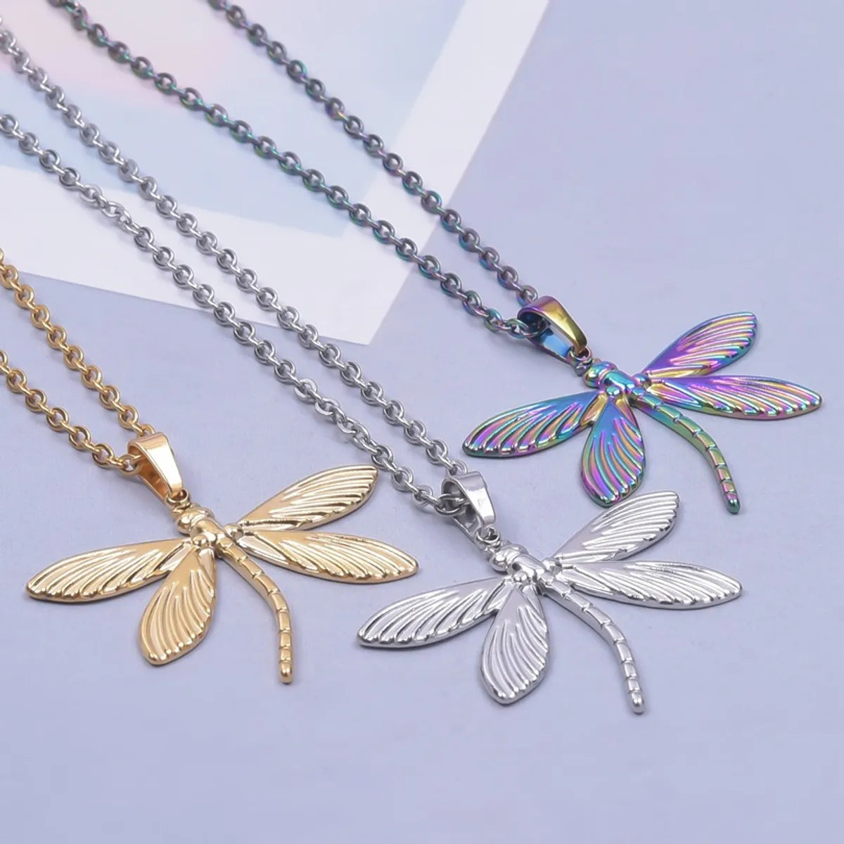 Wholesale Jewelry Simple Style Classic Style Dragonfly 304 Stainless Steel Plating Pendant Necklace