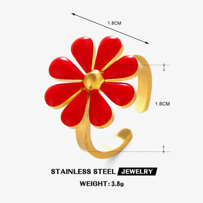 Wholesale Jewelry Simple Style Classic Style Flower 304 Stainless Steel Resin 18K Gold Plated Enamel Rings Earrings