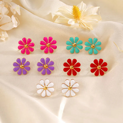 Wholesale Jewelry Simple Style Classic Style Flower 304 Stainless Steel Resin 18K Gold Plated Enamel Rings Earrings