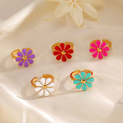 Wholesale Jewelry Simple Style Classic Style Flower 304 Stainless Steel Resin 18K Gold Plated Enamel Rings Earrings