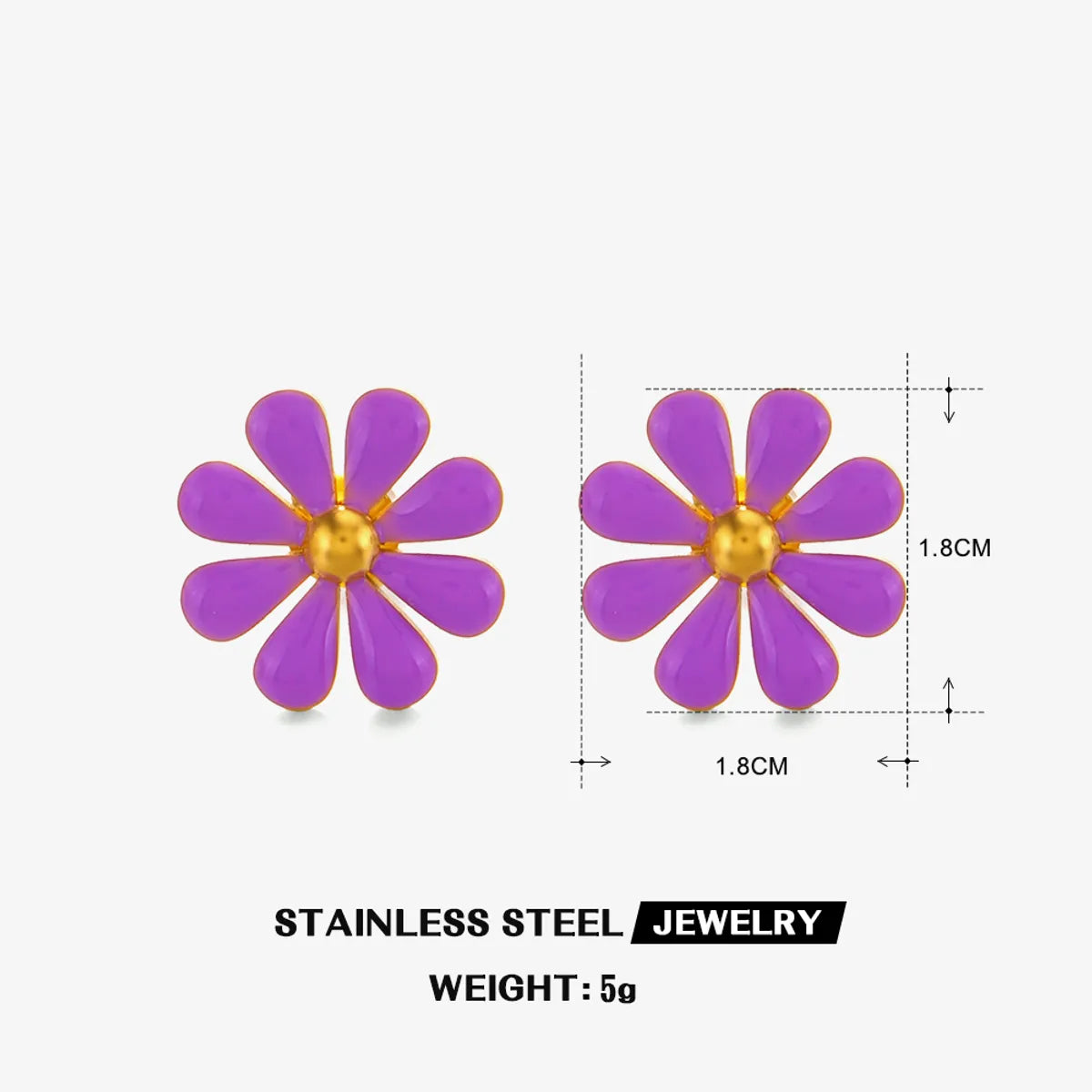 Wholesale Jewelry Simple Style Classic Style Flower 304 Stainless Steel Resin 18K Gold Plated Enamel Rings Earrings